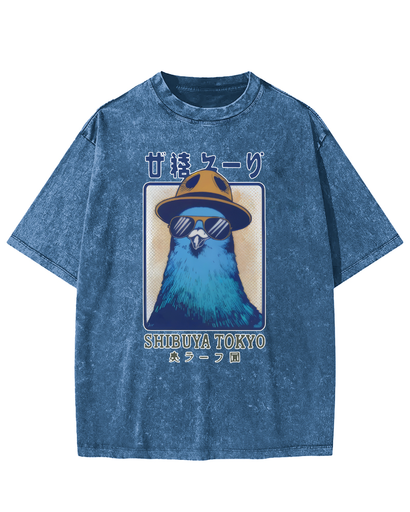 Shibuya Pigeon Retro Vintage Washed T-shirt