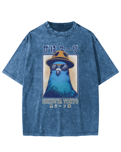 Shibuya Pigeon Retro Vintage Washed T-shirt