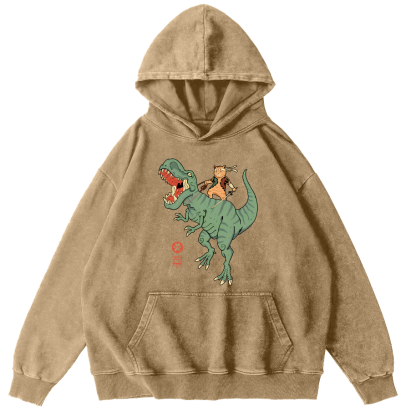 Samurai in Battle, Japanese Style Vintage Distressed Hoodie-Zazasy