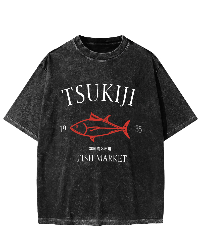 Japan's Tsukiji Off Market Vintage Washed T-shirt-Zazasy
