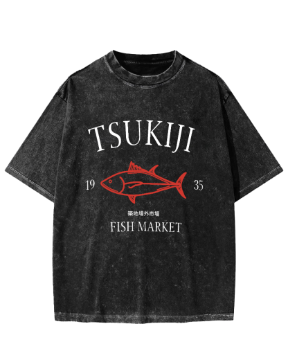 Japan's Tsukiji Off Market Vintage Washed T-shirt-Zazasy