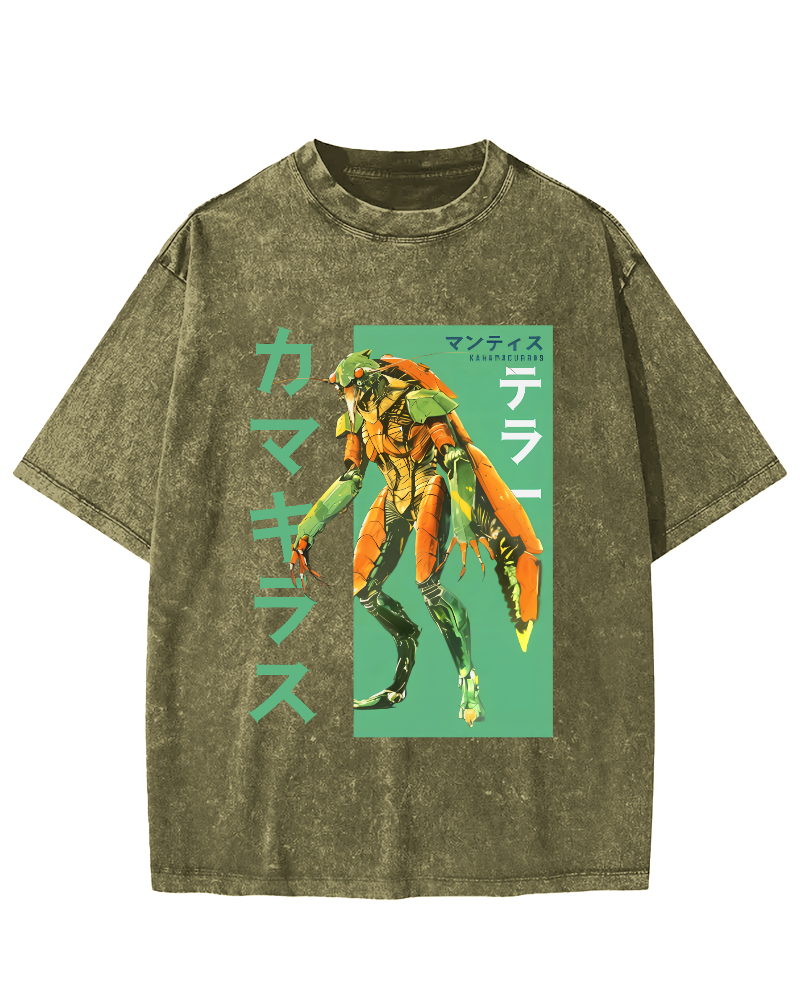 Mantis Monster Japanese Style Vintage Washed T-shirt-Zazasy