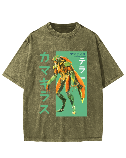 Mantis Monster Japanese Style Vintage Washed T-shirt-Zazasy
