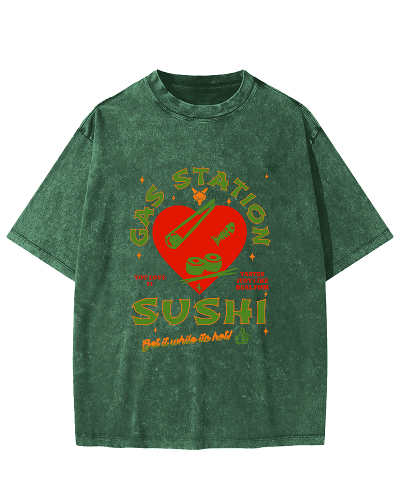 I like Sushi, Japanese Style Vintage Washed T-shirt-Zazasy