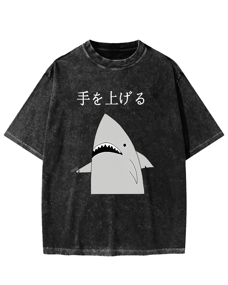 Japanese Shark Vintage Washed T-shirt-Zazasy