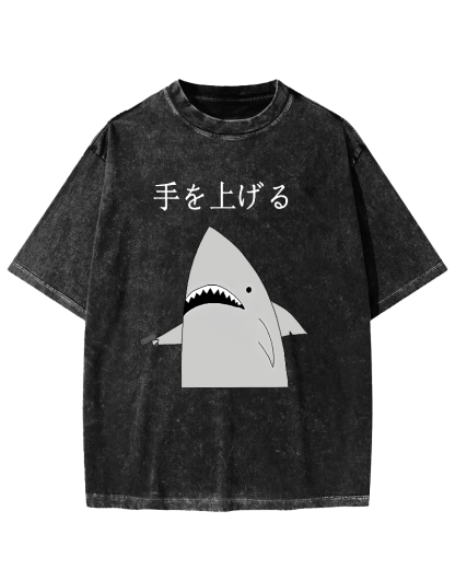 Japanese Shark Vintage Washed T-shirt-Zazasy