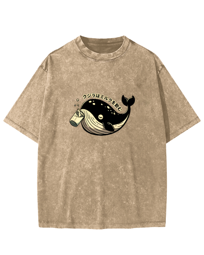 Japanese Whale Pattern Vintage Distressed T-shirt-Zazasy