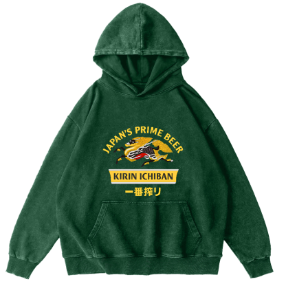 Kirin Ichiban Beer Logo Japanese Washed  Hoodie-Zazasy