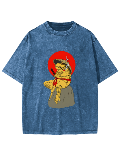 Frog Warrior Japanese Vintage Distressed T-shirt-Zazasy