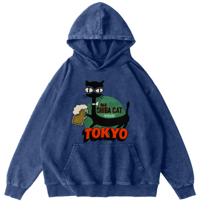 Tokyo Black Cat Vintage Distressed Hoodie-Zazasy