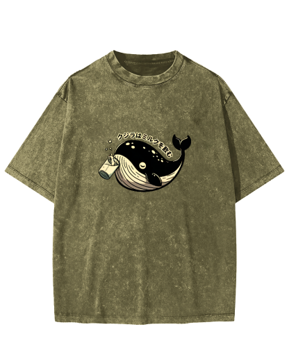 Japanese Whale Pattern Vintage Distressed T-shirt-Zazasy