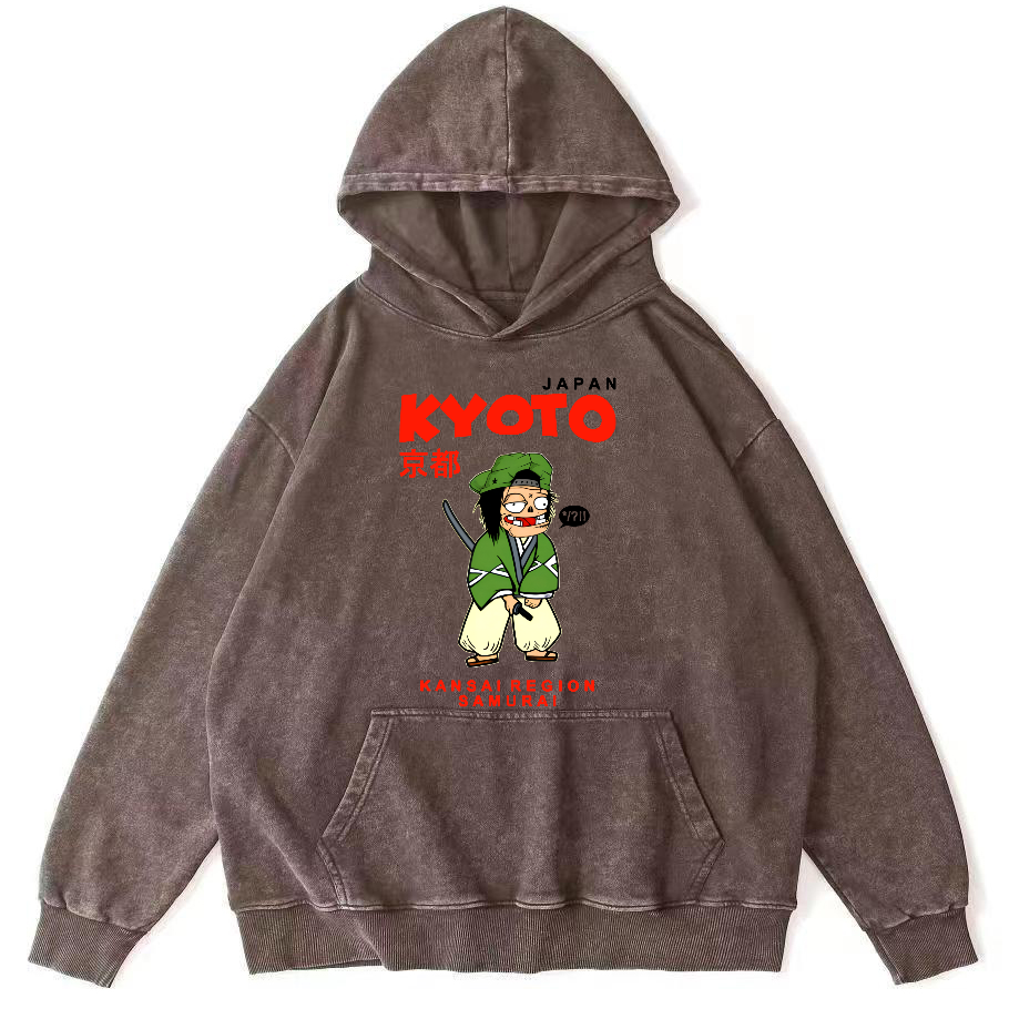 Kyoto Samurai, Japan Vintage Washed Hoodie-Zazasy