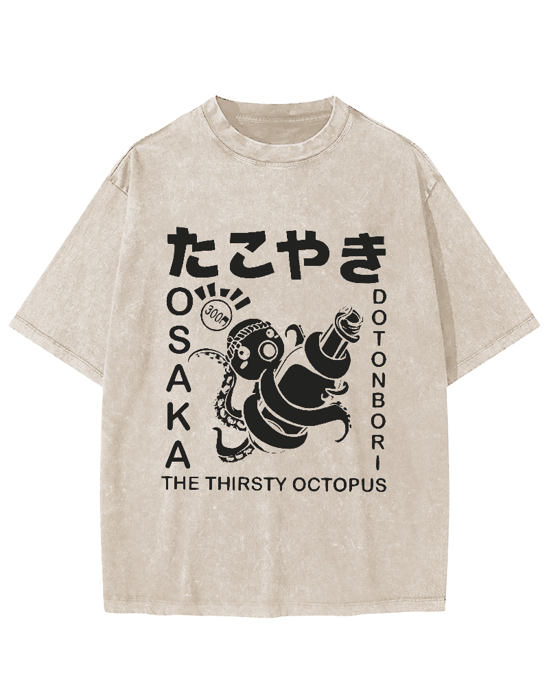 The Thirsty Octopus Vintage Washed T-shirt-Zazasy