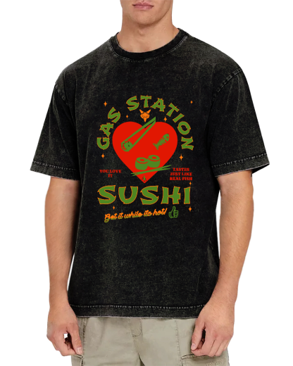 I like Sushi, Japanese Style Vintage Washed T-shirt-Zazasy