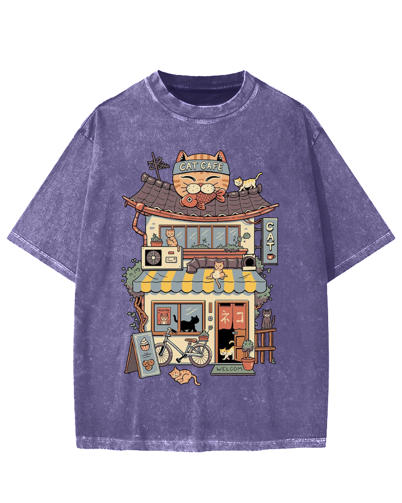 Japanese Cat Cafe Vintage Washed T-shirt