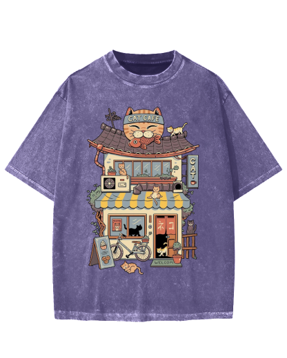 Japanese Cat Cafe Vintage Washed T-shirt