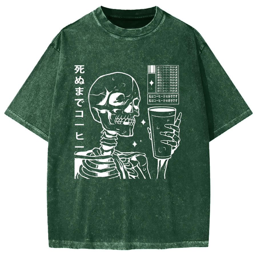 Coffee till death Skeleton Vintage Washed T-shirt