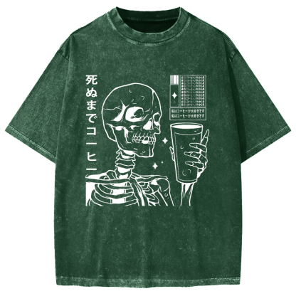 Coffee till death Skeleton Vintage Washed T-shirt