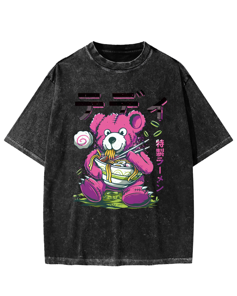 Bear Japan, who likes Lamian Noodles Vintage Washed T-shirt-Zazasy