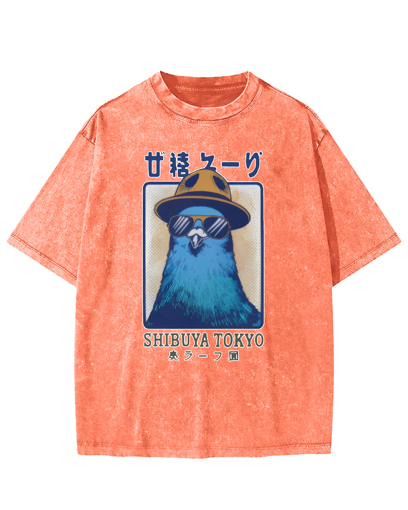 Shibuya Pigeon Retro Vintage Washed T-shirt