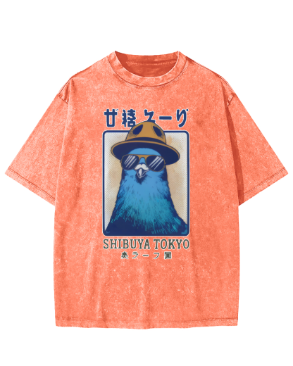 Shibuya Pigeon Retro Vintage Washed T-shirt