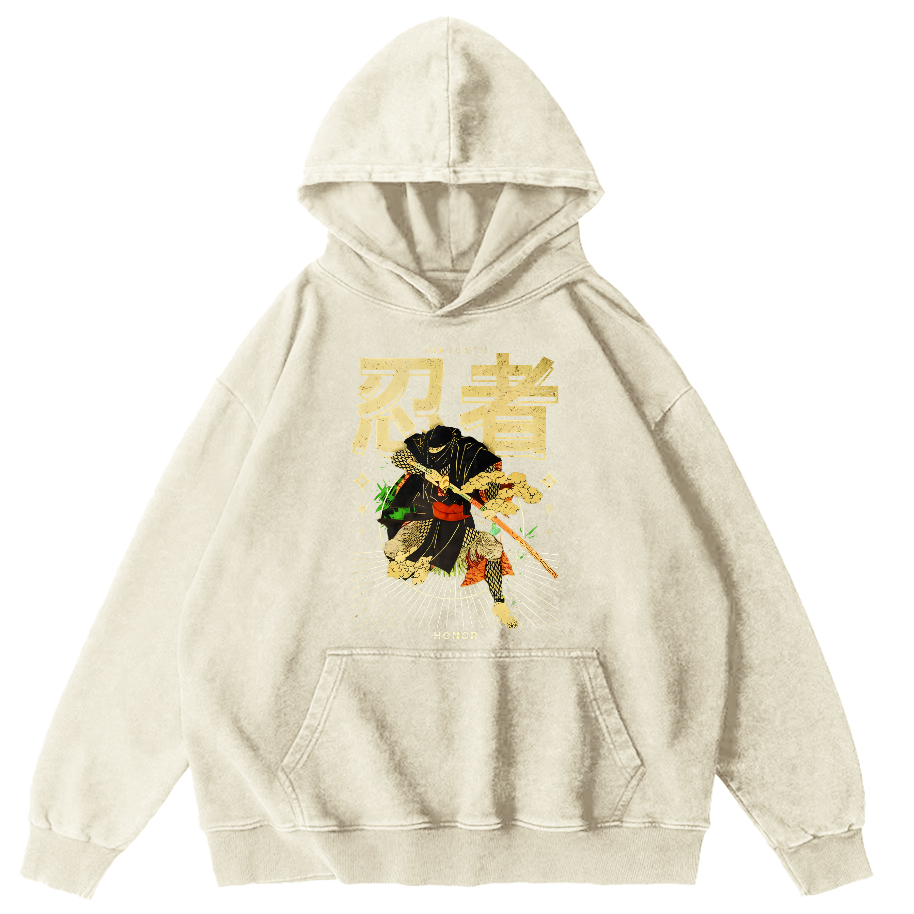 Japanese Ninja Vintage Distressed Hoodie-Zazasy