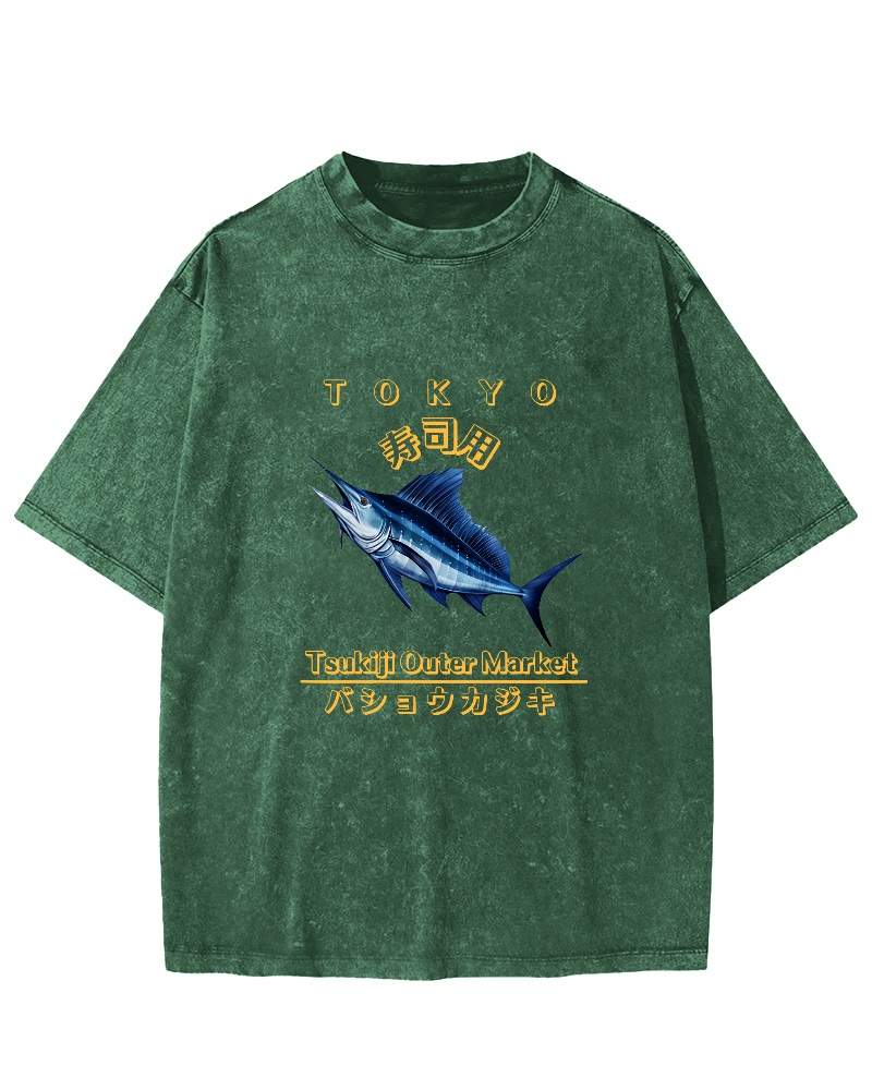 Japanese Sea Fish Sushi Vintage Distressed T-shirt-Zazasy