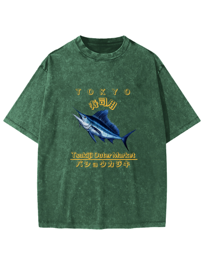 Japanese Sea Fish Sushi Vintage Distressed T-shirt-Zazasy