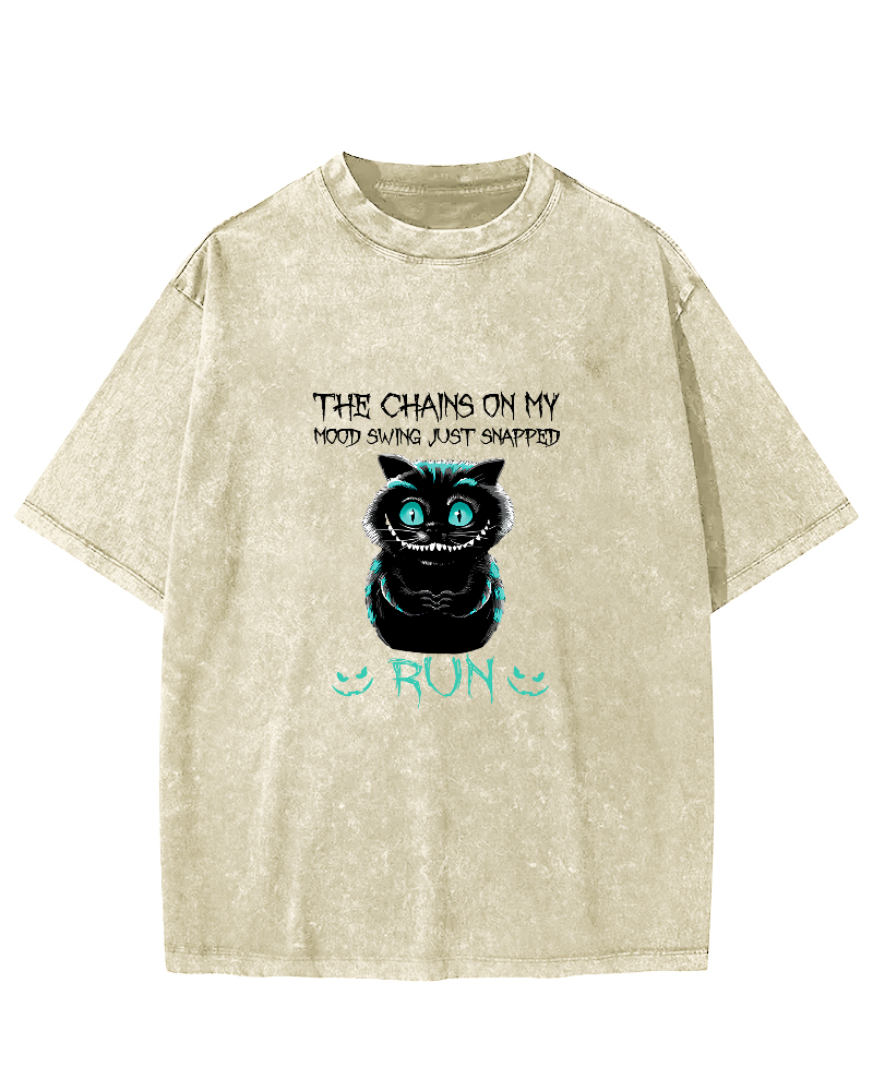 Cute Cat Pattern Vintage Distressed T-shirt-Zazasy