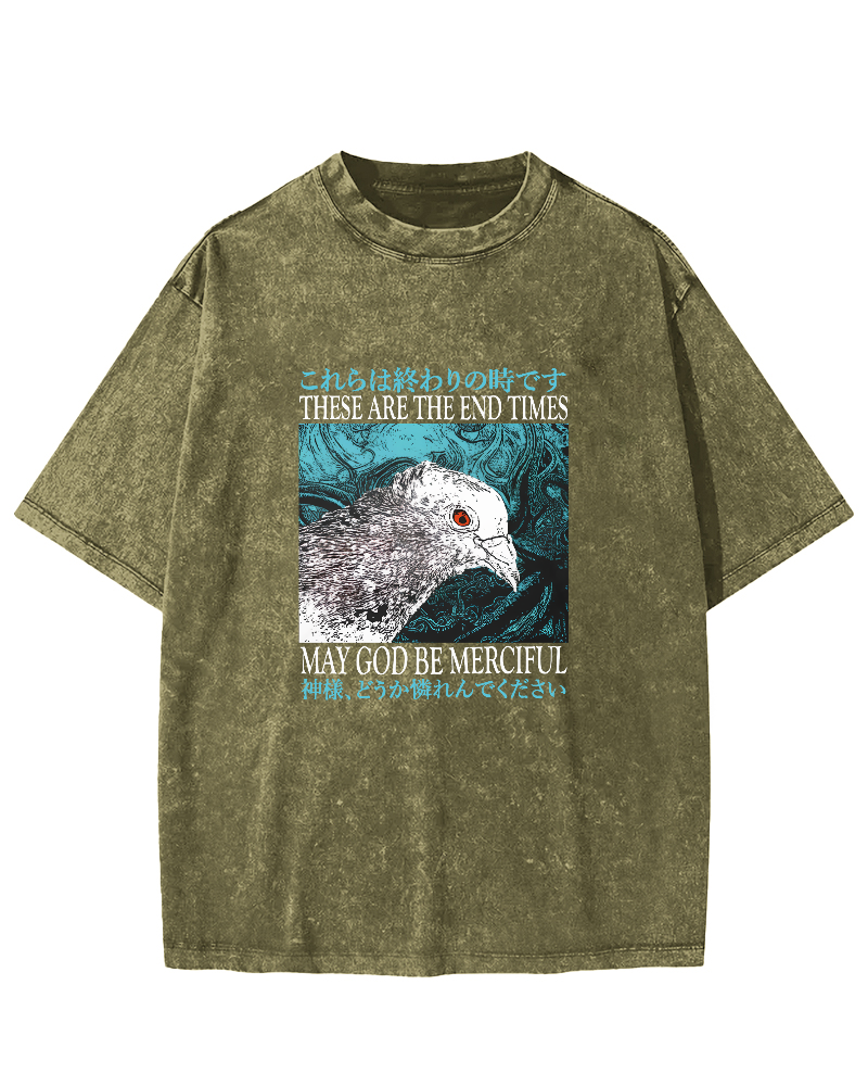 Japanese Style Pigeon Pattern Vintage Distressed T-shirt-Zazasy