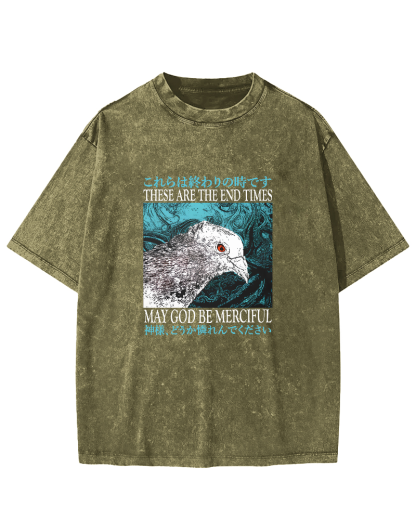 Japanese Style Pigeon Pattern Vintage Distressed T-shirt-Zazasy