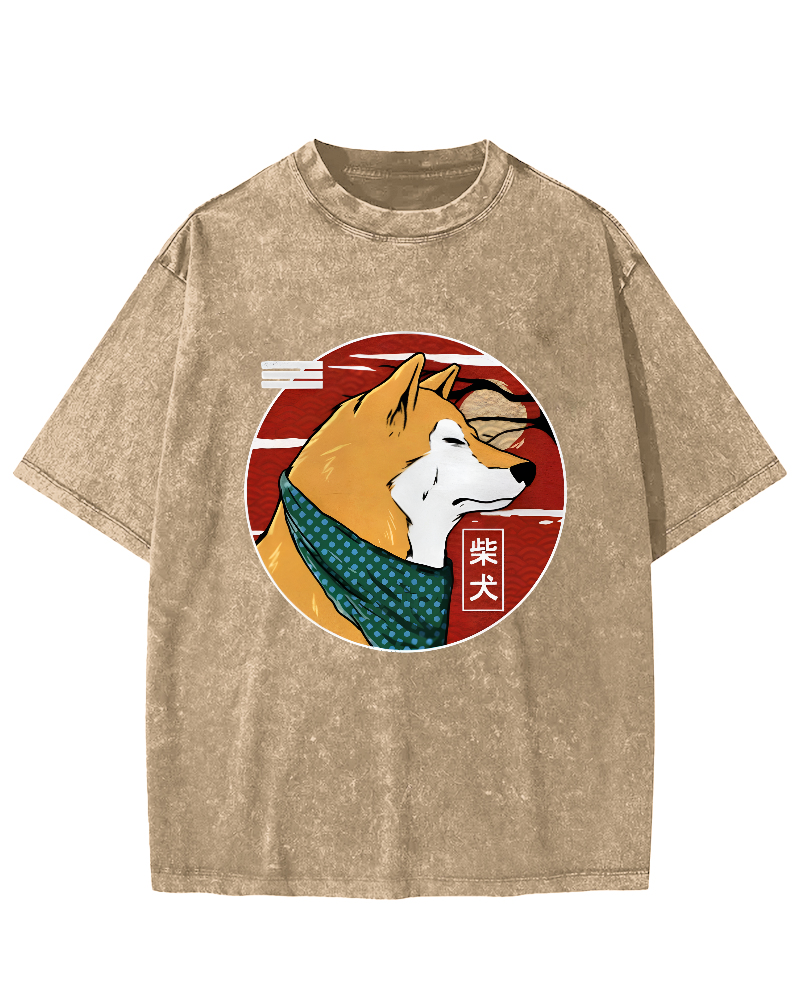 Cute Shiba Inu Pattern Vintage Distressed T-shirt-Zazasy