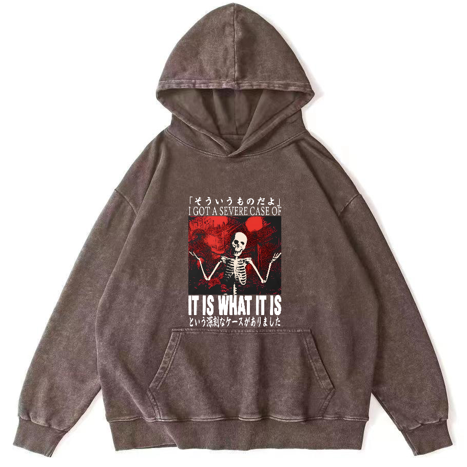 Retro skull pattern Japanese style Vintage Distressed Hoodie-Zazasy