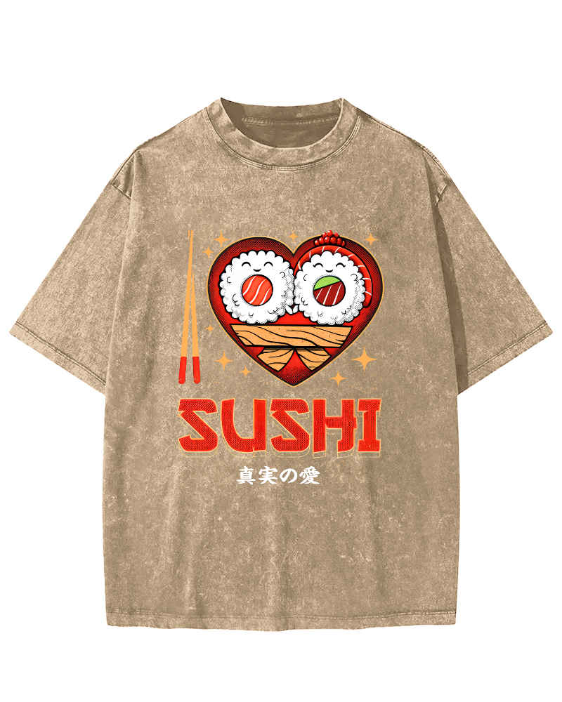 My favorite Sushi Vintage Washed T-shirt-Zazasy