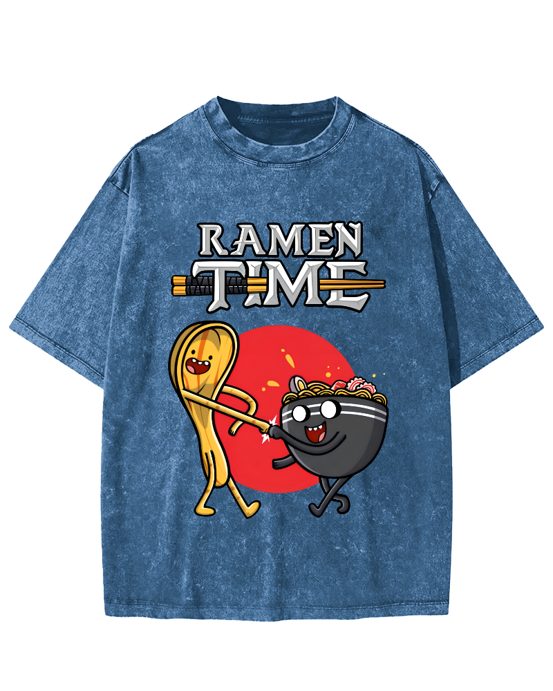 Ramen Time Japanese Vintage Washed T-shirt-Zazasy