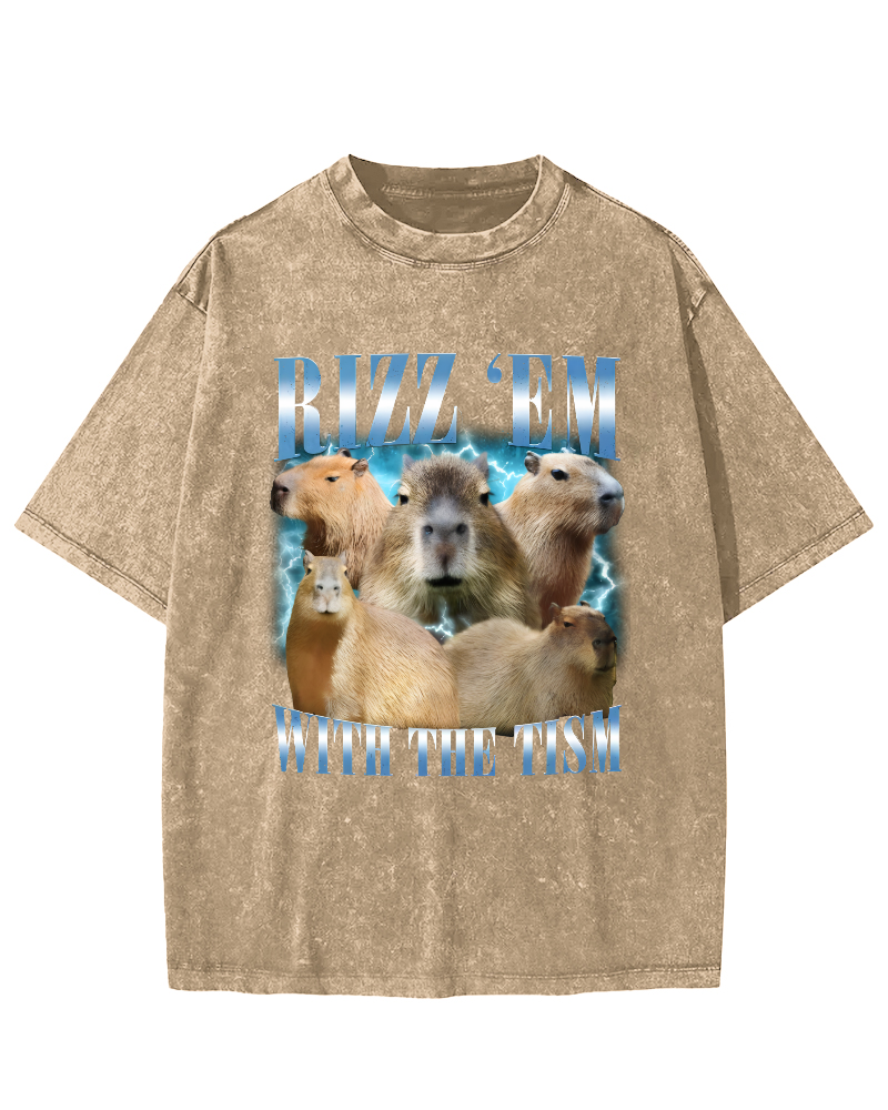 Rizz Em With The  Tism ﻿ Vintage Distressed T-shirt-Zazasy