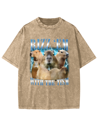 Rizz Em With The  Tism ﻿ Vintage Distressed T-shirt-Zazasy