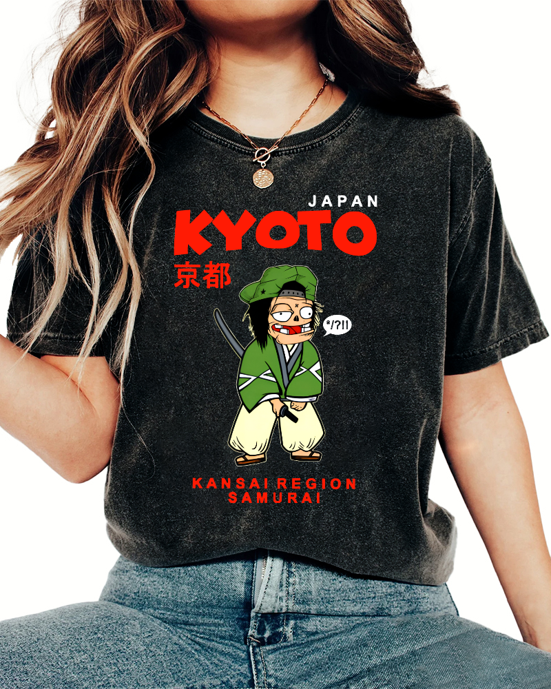 Kyoto Samurai, Japan Vintage Washed T-shirt-Zazasy