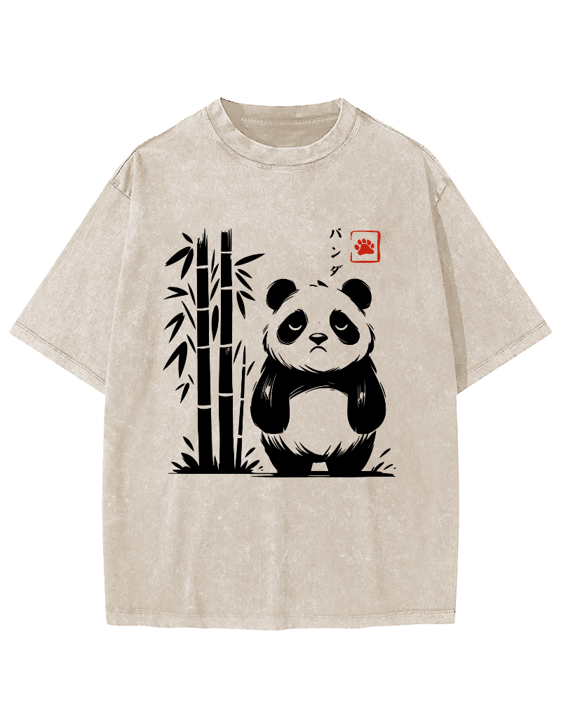 Cute Giant Panda Japanese Style Vintage Washed T-shirt-Zazasy