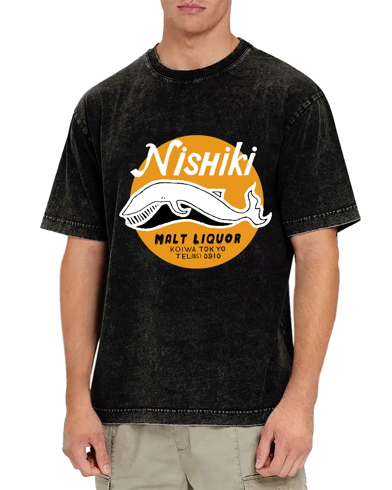 Whale Pattern Vintage Distressed T-shirt-Zazasy