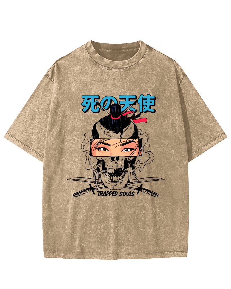 Japanese Angel Anime Vintage Washed T-shirt-Zazasy