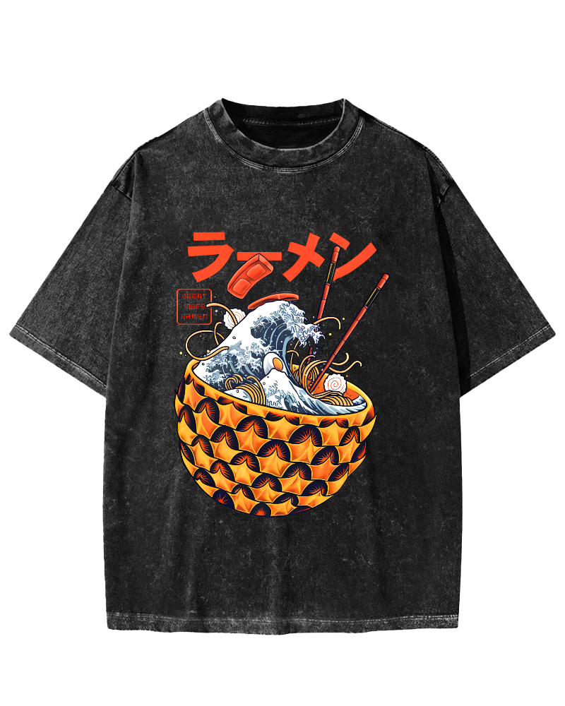 Japanese Lamian Noodles Vintage Washed T-shirt-Zazasy