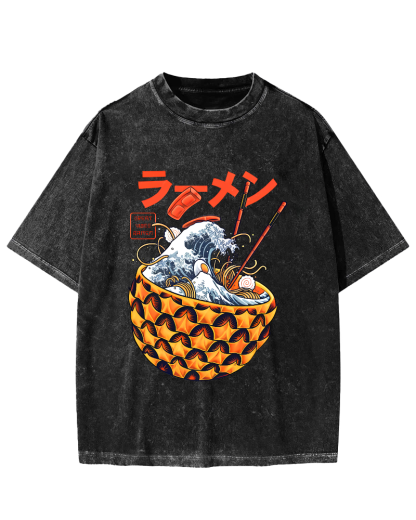 Japanese Lamian Noodles Vintage Washed T-shirt-Zazasy