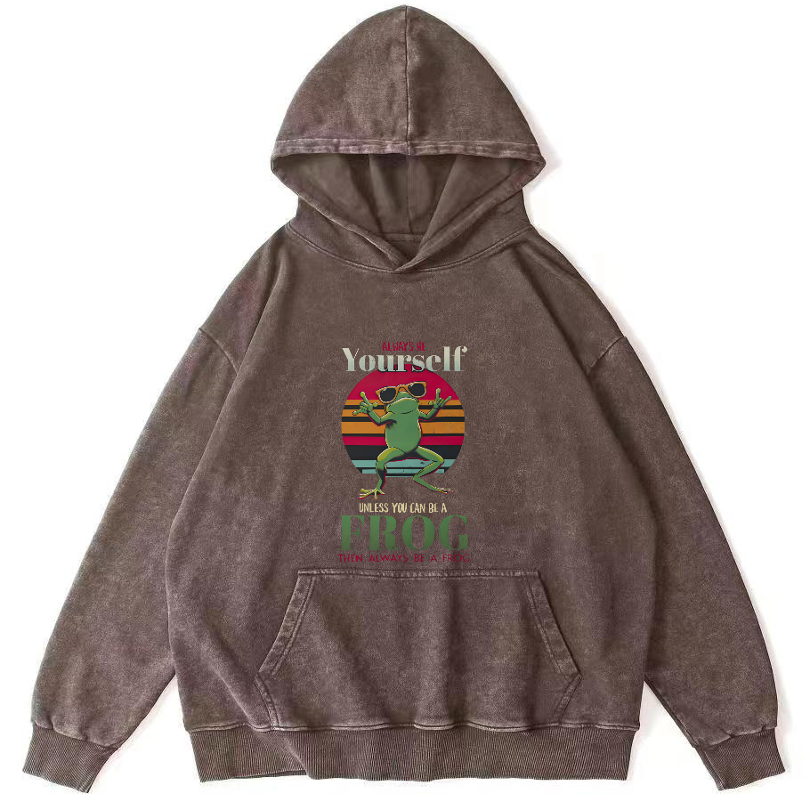 Personalized Frog Pattern Vintage Distressed Hoodie-Zazasy