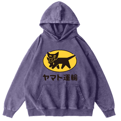 Japanese Cat Pattern Vintage Distressed Hoodie-Zazasy