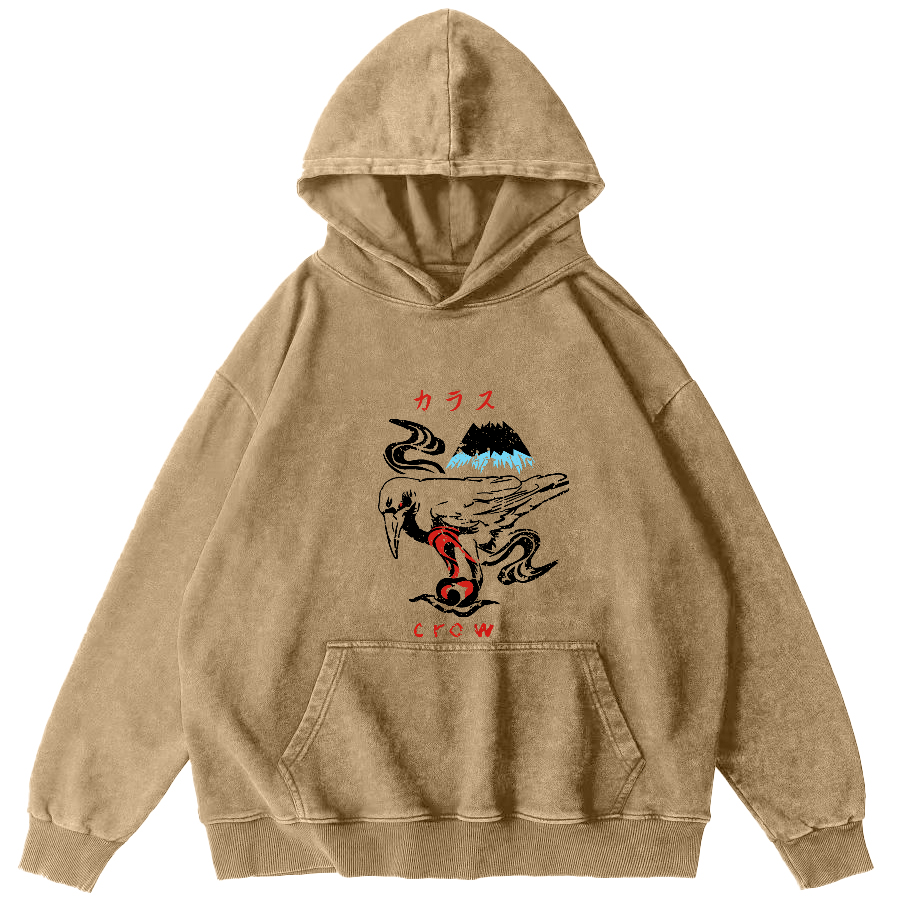 Retro Crow Pattern Vintage Distressed Hoodie-Zazasy