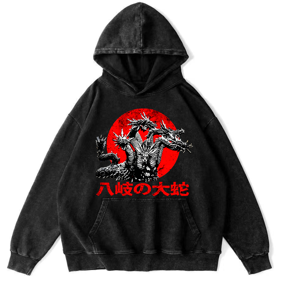 Japanese Style Giant Snake Monster Vintage Distressed Hoodie-Zazasy