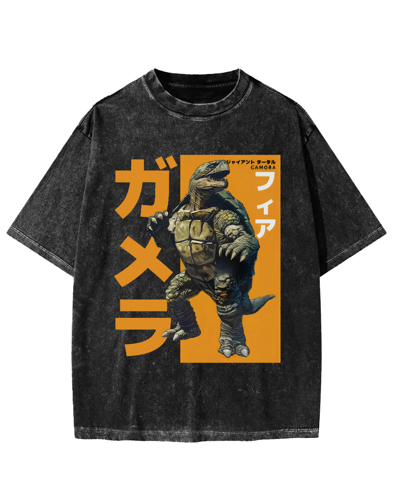 Crocodile Turtle Japanese Style Vintage Washed T-shirt-Zazasy