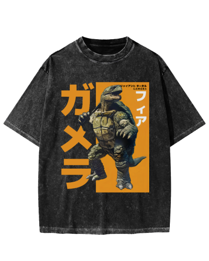 Crocodile Turtle Japanese Style Vintage Washed T-shirt-Zazasy