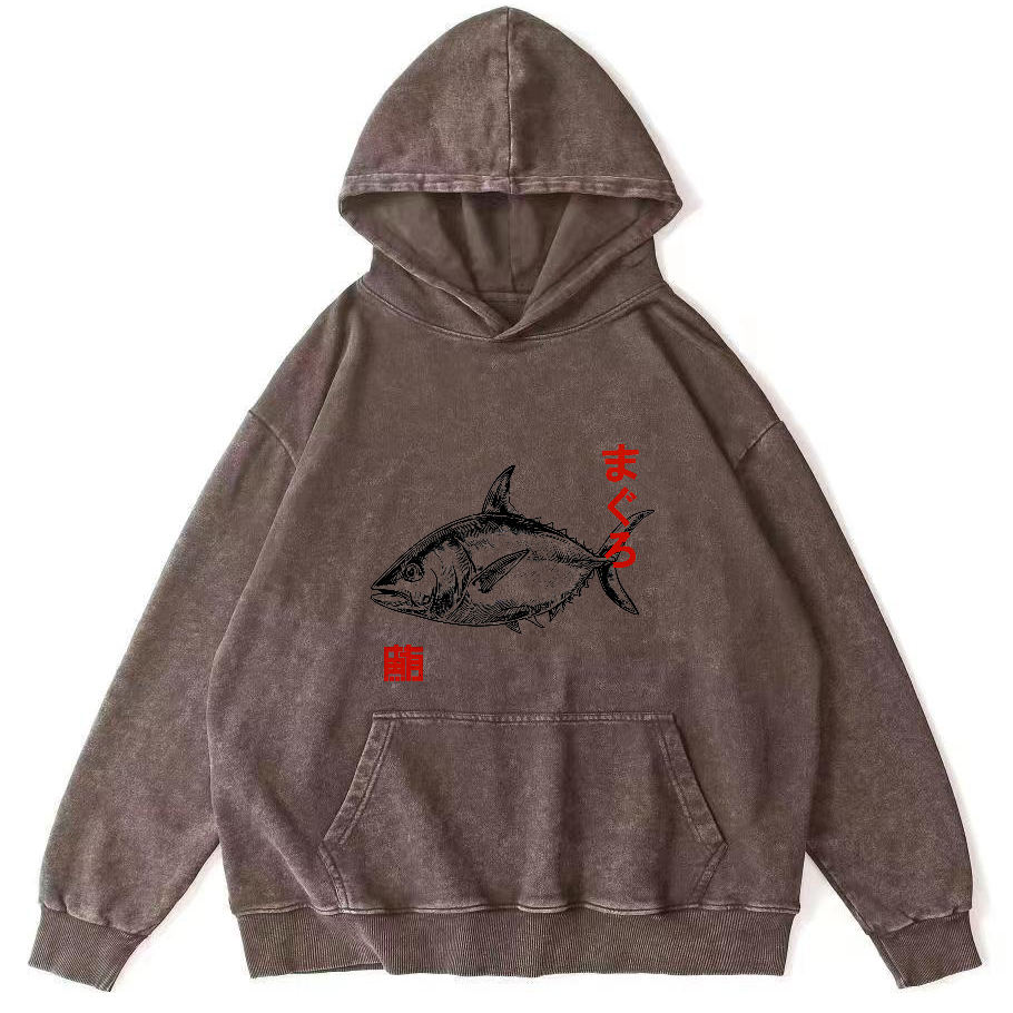 Japanese Tuna Pattern Vintage Distressed Hoodie-Zazasy